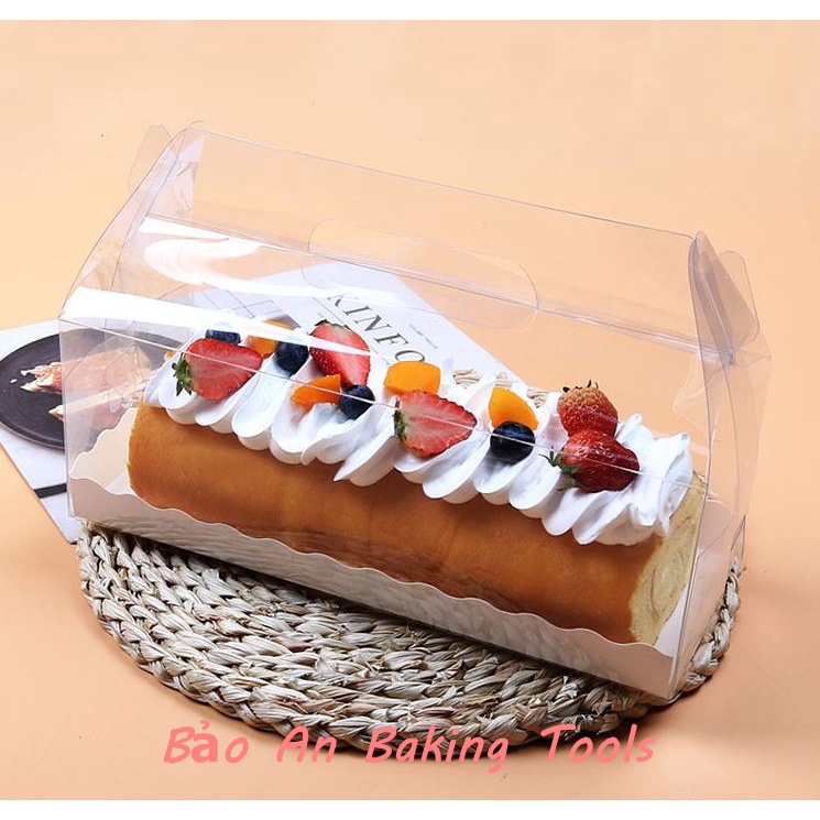 Hộp mica có quai đựng bánh kem cuộn