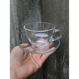 Bộ cốc + đĩa thủy tinh pha trà hoa