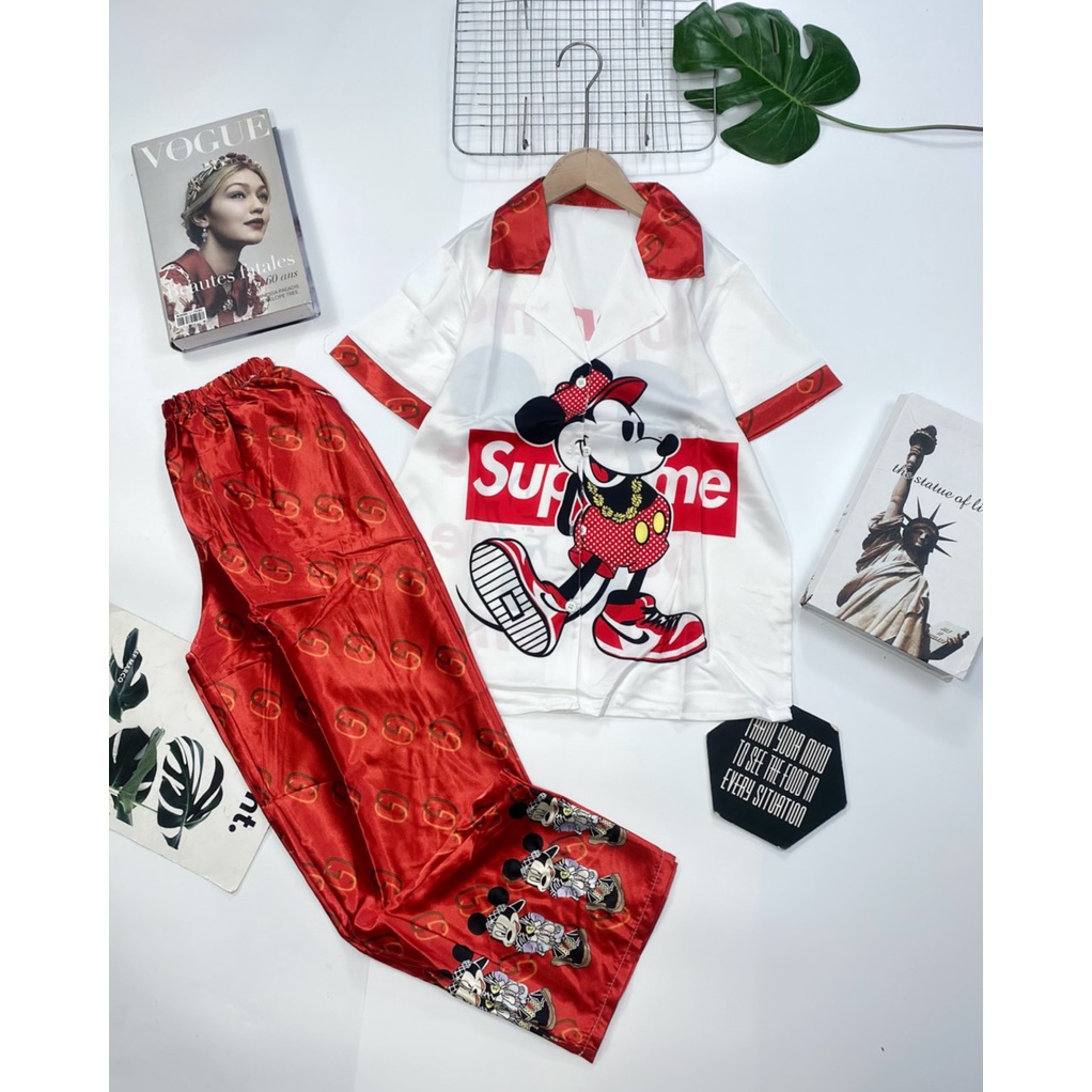 Đồ bộ dài mặc nhà, bộ pyjama dài họa tiết độc đáo chất lụa satin loại 1 không nhăn