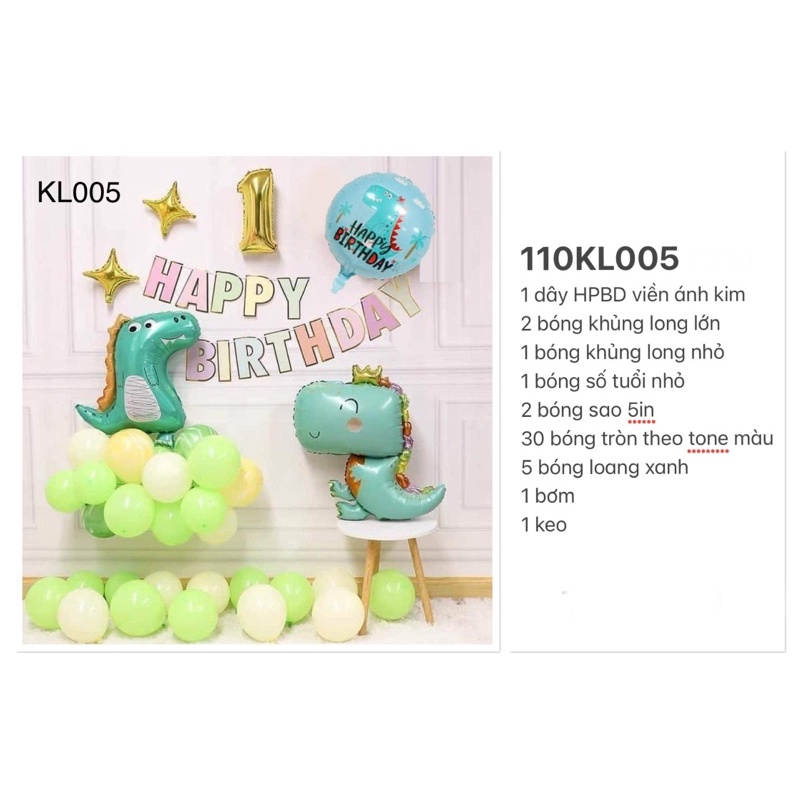 Bóng Trang Trí Sinh Nhật,FREESHIP, Set Khủng Long xanh xinh lung linh