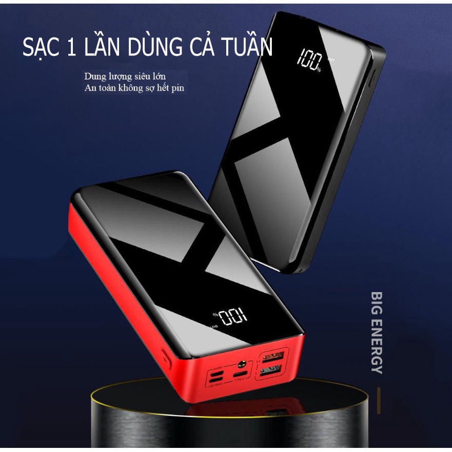 Pin dự phòng dung lượng cao 50000mAh với 4 cổng sạc đầu vào và 3 cổng sạc đầu ra với đèn pin hiển thị LED