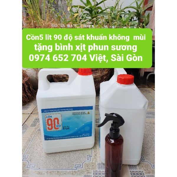 Cồn CN 90 độ bình  5 lít  giá  rẻ, Sát khuẩn  đồ  dùng, tặng bình xịt phun  sương kèm theo,