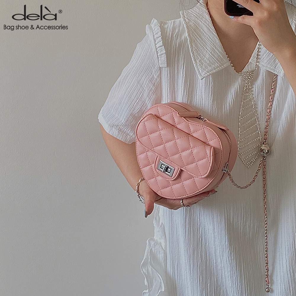 Dela Túi Đeo Vai Hình Thoi Phối Dây Xích Thiết Kế Mới 2022 Làm Quà Tặng Sinh Nhật Cho Nữ