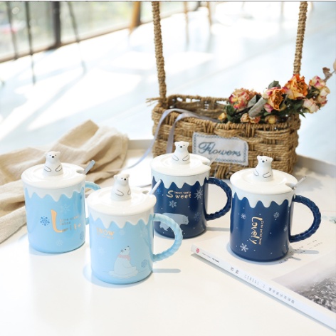 (375ml) Cốc sứ họa tiết Tết - Noel có nắp có thìa - Quà tặng Năm mới (mẫu 2022)
