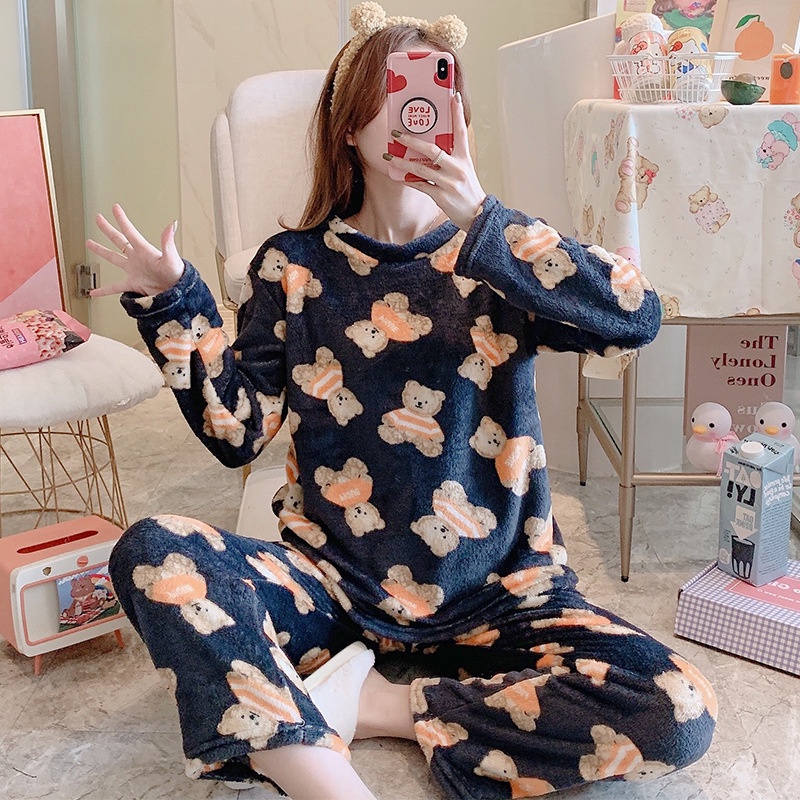 Đồ Bộ Nữ Dài Tay Chất Nỉ Nhung Ấm, Bộ Quần Áo Nữ Hoạ Tiết Đa Dạng Đủ Size