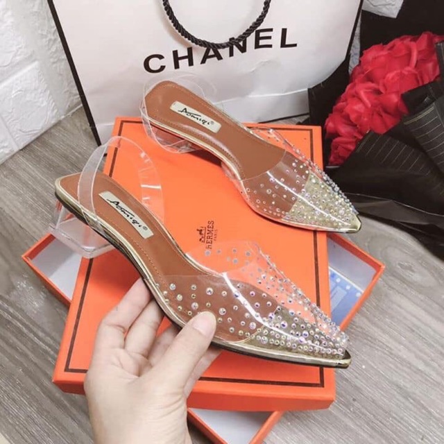 Giầy Búp Bê Quai Trong Đính Đá