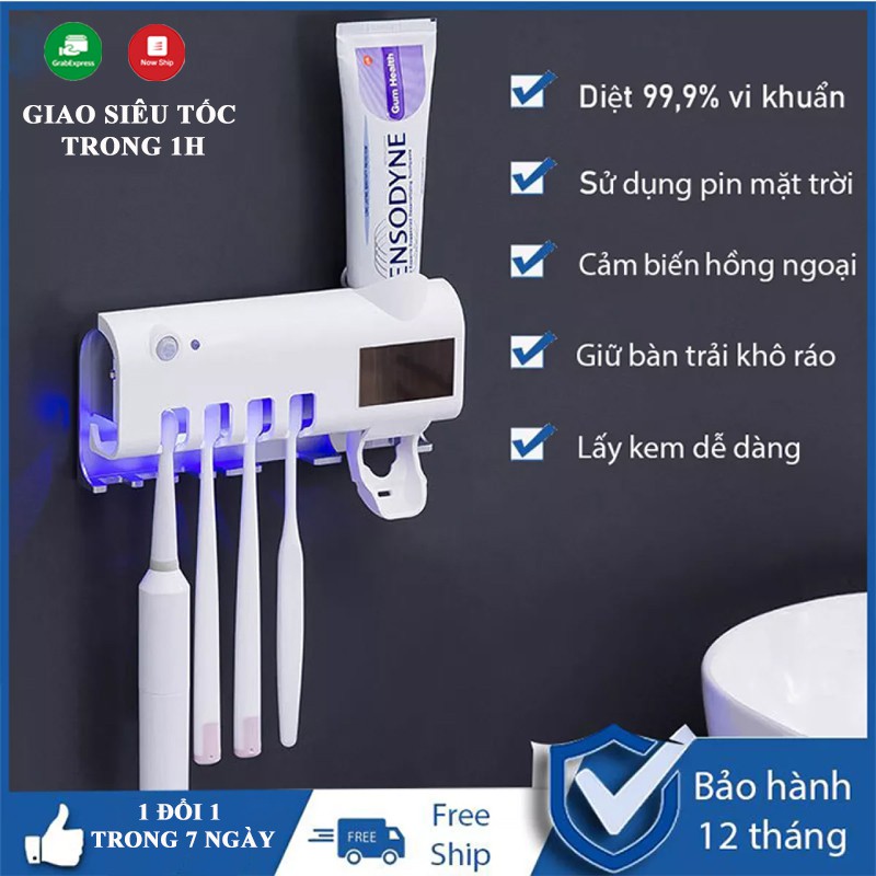 Giá treo bàn chải đánh răng khử trùng , hộp treo thông minh có tia UV khử trùng .