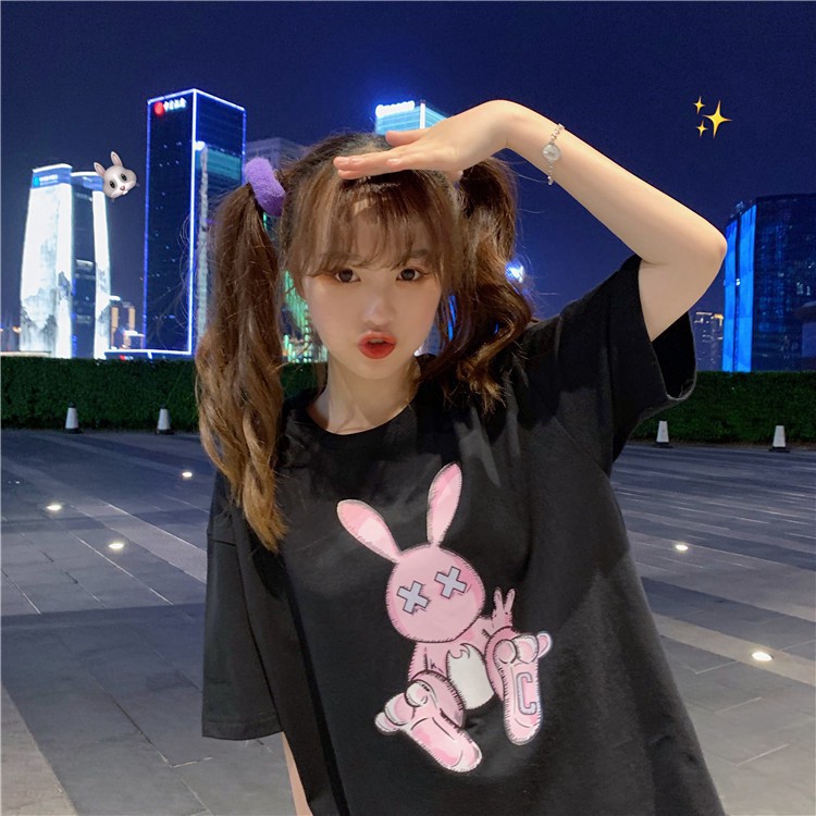 Áo thun tay lỡ form rộng Rabbit Thỏ XX, Áo thun tay lỡ unisex nam nữ thời trang chất cotton mềm mát - CUTEZOO