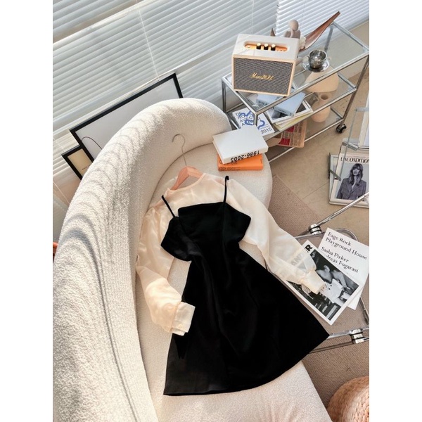 SET ÁO VOAN TƠ CỔ TRÒN + YẾM 2S ĐEN