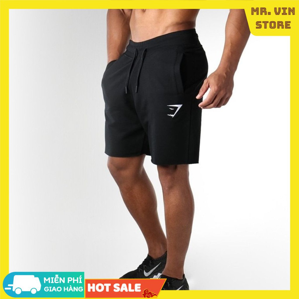 Quần Tập GYM Nam SGT01 - Quần Short Tập GYM Nam Gym.Shark Thun Nỉ Logo Thêu Nhập Khẩu Cao Cấp