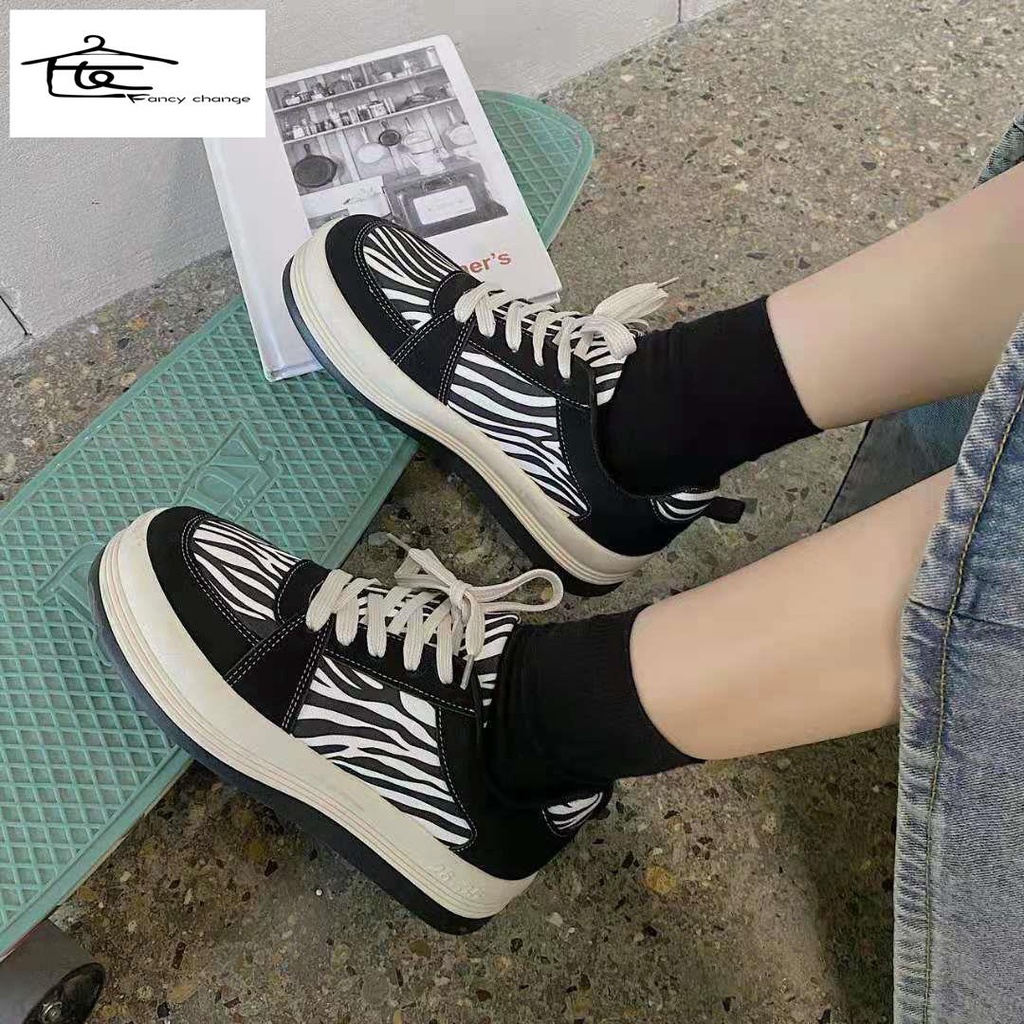Giày Thể Thao Đen In Họa Tiết Ngựa Vằn Phong Cách Hàn Quốc Dễ Phối Đồ Thời Trang 2020 Cho Nữ