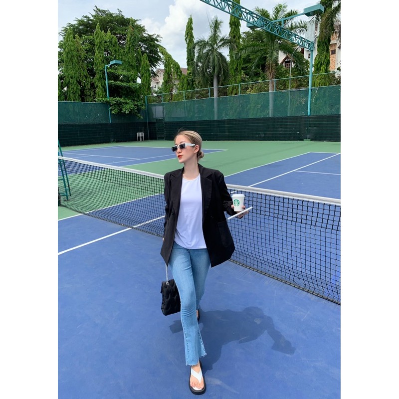 quần jeans ống loe LEN cắt lai màu nhạt 7401