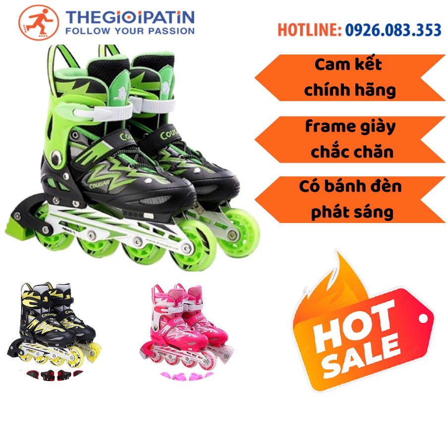 Giày Patin Trẻ Em Chính Hãng Cougar 835L Có 3 Màu Full Size, Form Chắc Chắn, Phanh Chân An Toàn - Bảo Hành Dài Hạn