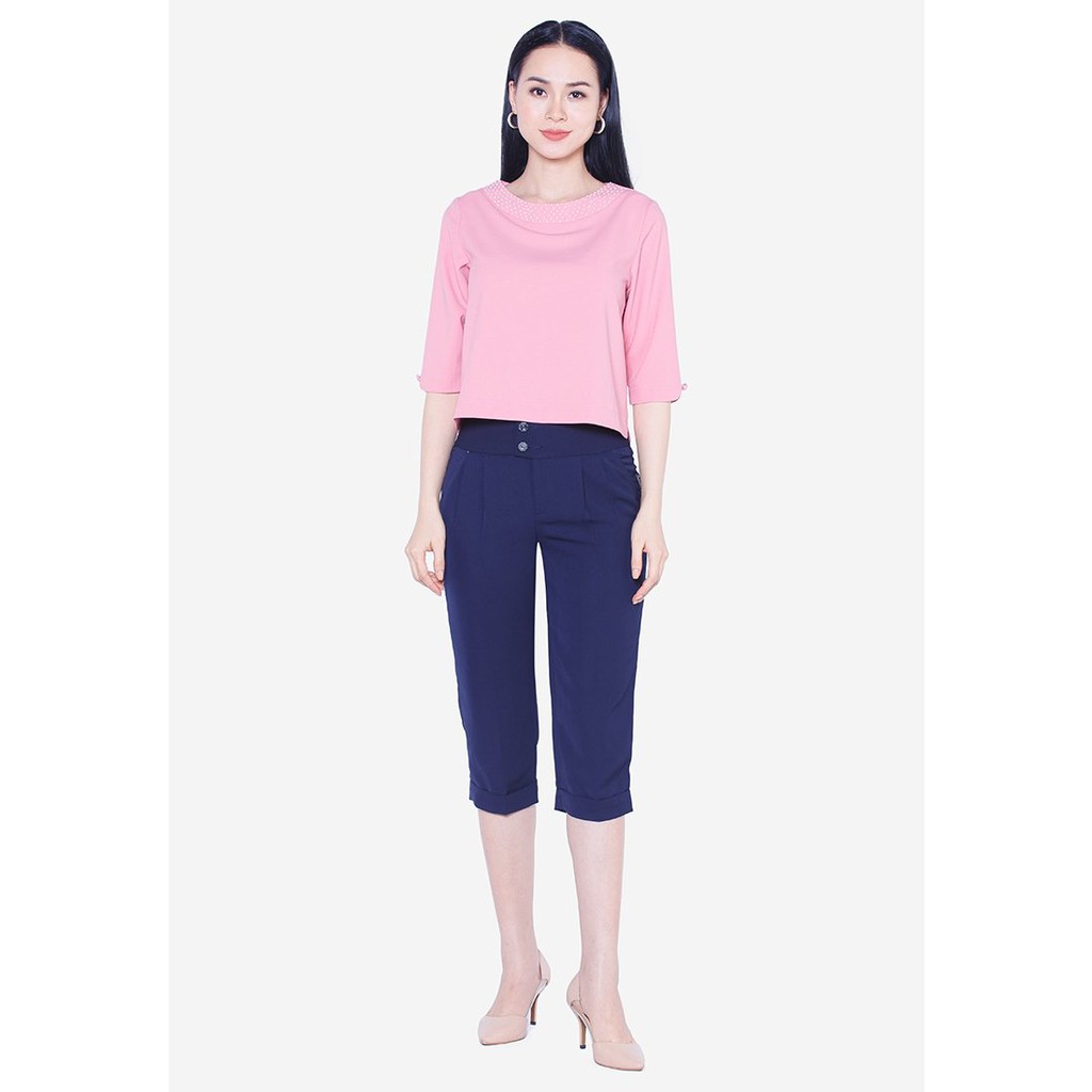 Quần lửng tím than 2 biên xếp li cạp 7 cm The One Fashion QL1083TT5