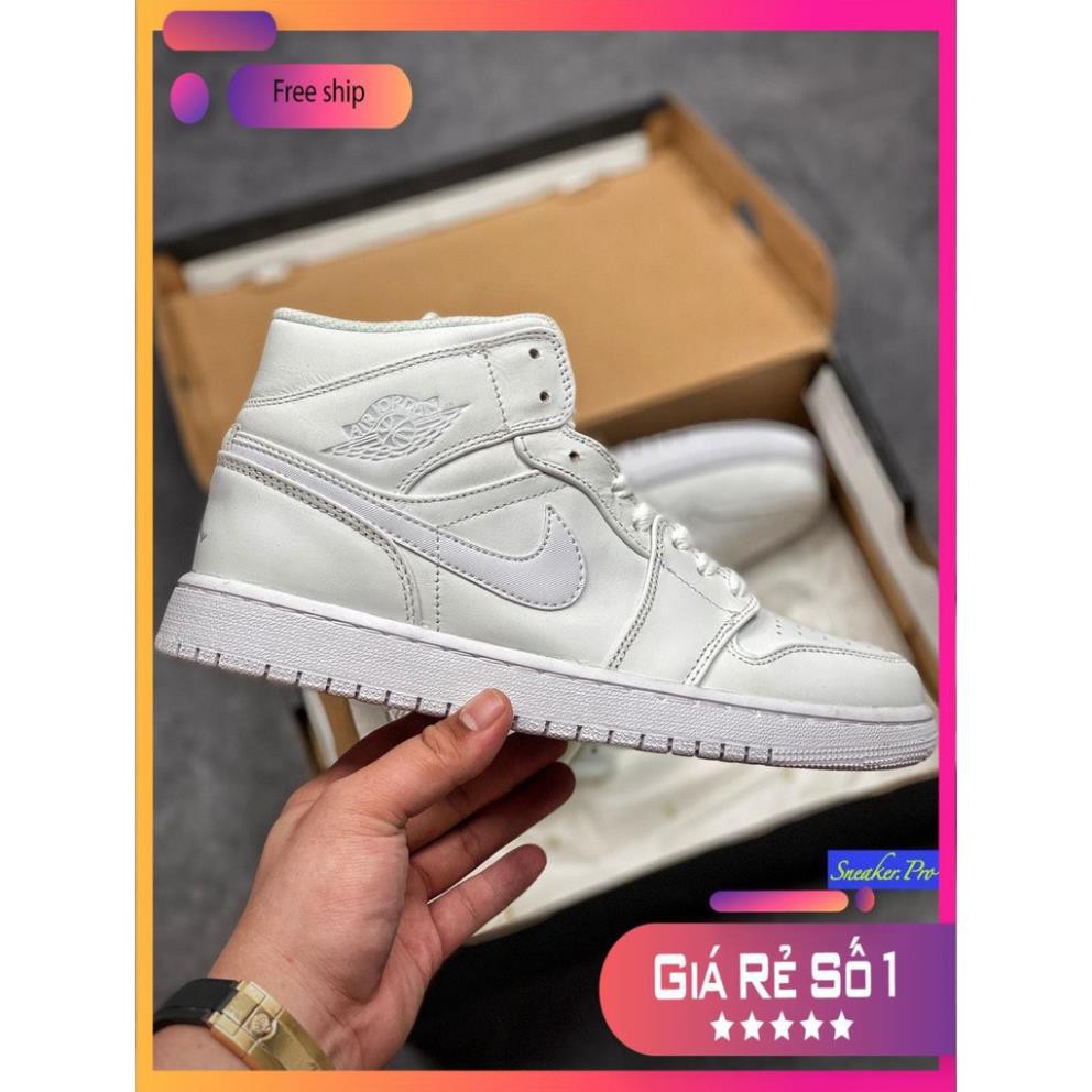 (FULL BOX + QUÀ TẶNG) Giày thể thao AIR Jordan 1 Mid Triple White cổ cao siêu đẹp dành cho nam và nữ | BigBuy360 - bigbuy360.vn