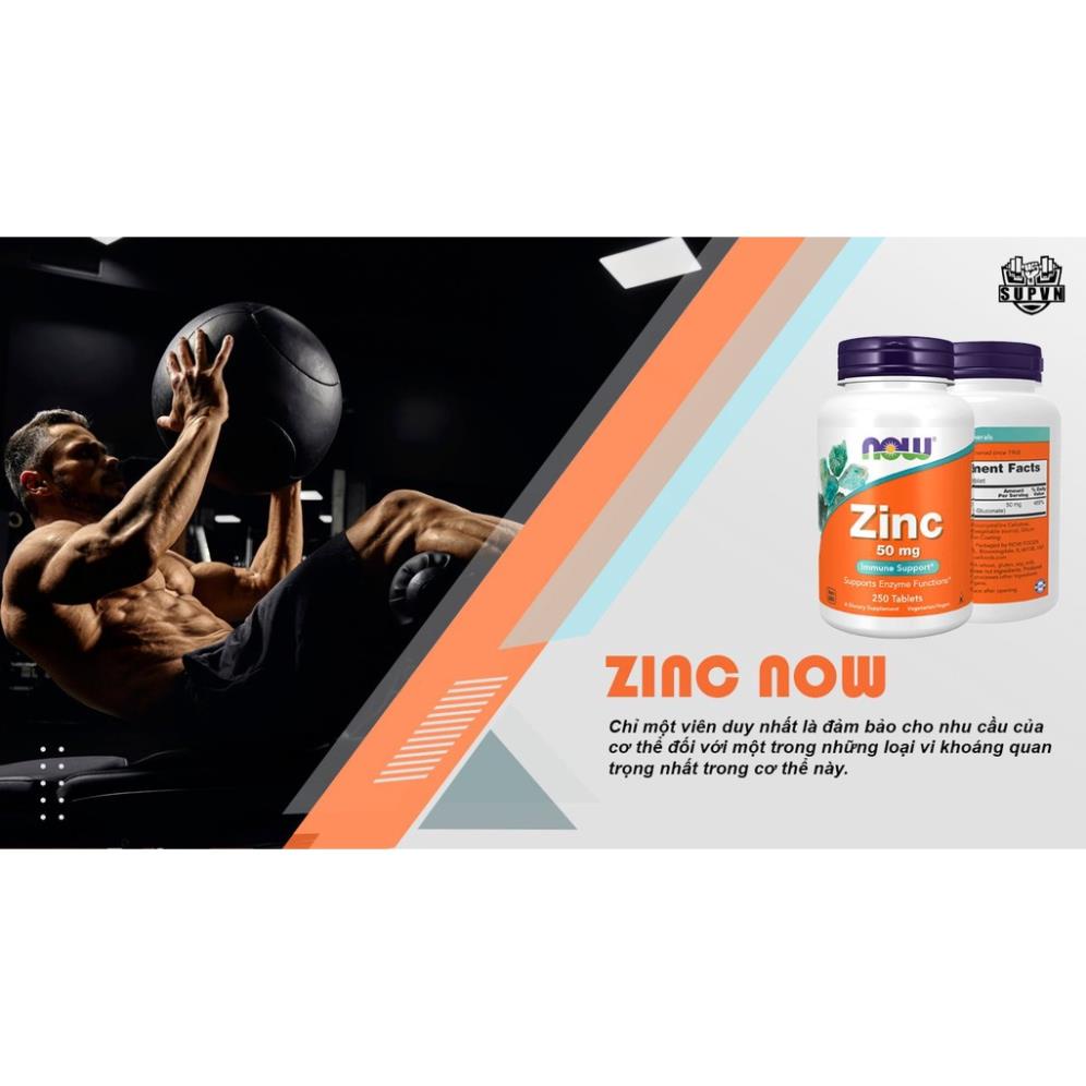 Viên Kẽm Zinc NOW ZINC GLUCONATE 50MG Bổ Sung Kẽm Tăng Hệ Miễn Dịch Sức Đề kháng Giảm Mụn Tăng Sinh lý - USA.