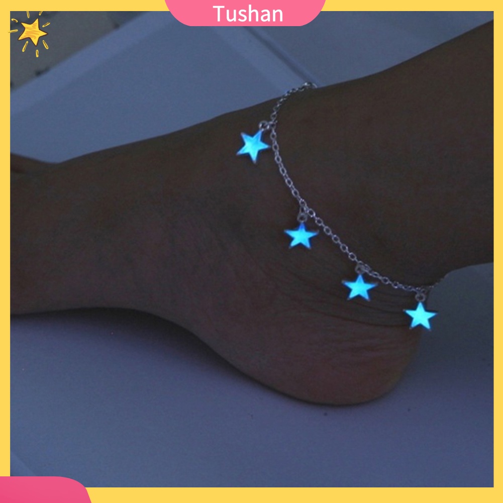 TUSH_Fashion Unisex Blue Fluorescent Pentagonal Star Tassel Beach Anklet Bracelet