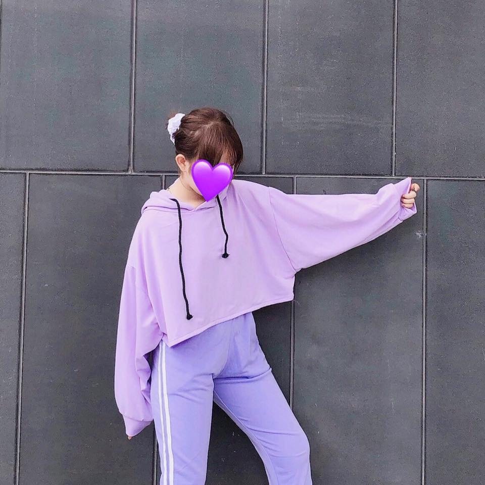 ÁO HOODIE CROPTOP DÁNG RỘNG TAY DÀI CÓ NÓN MÀU TÍM UNISEX - MM | BigBuy360 - bigbuy360.vn
