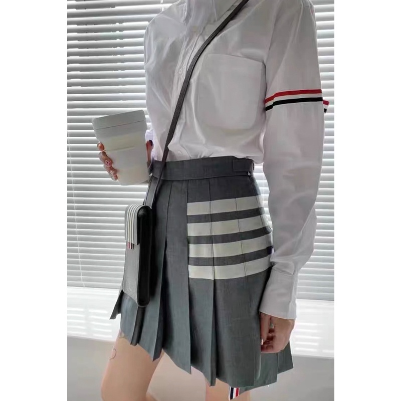 Chân váy SUXI thiết kế xếp ly dáng ngắn lưng cao họa tiết kẻ sọc phong cách Hàn Quốc cho nữ