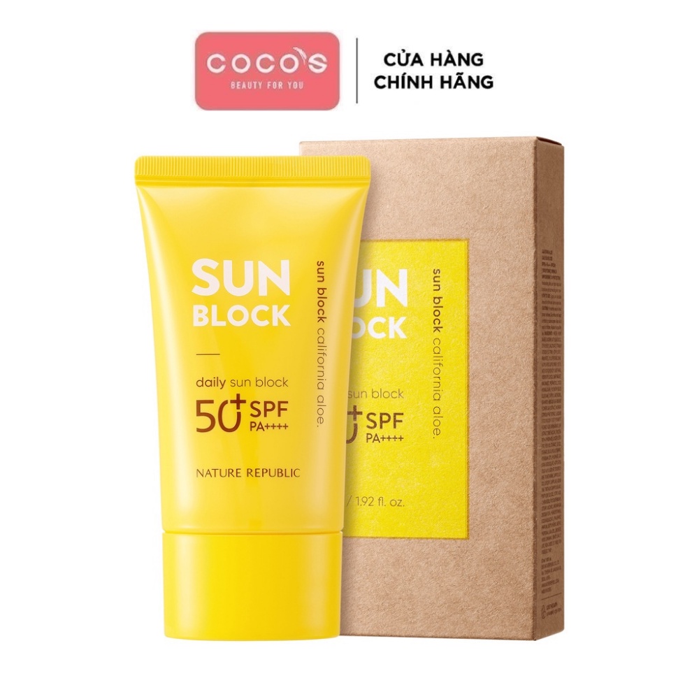 Kem Chống Nắng Nâng Tone Nature Republic California Aloe Daily Sun Block SPF50+PA+++ 57ml