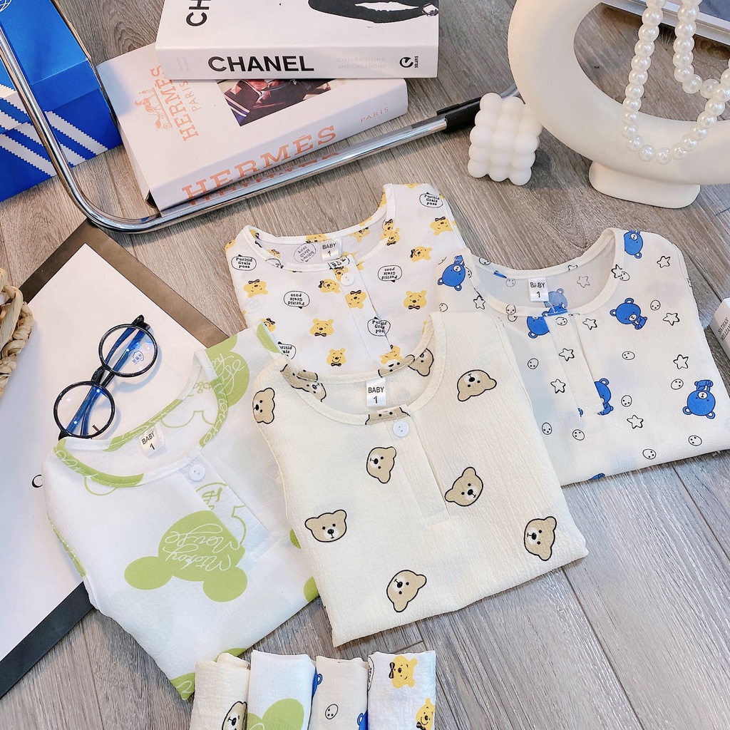 Bộ 3 Lỗ Hoạ Tiết Gấu Đáng Yêu Cho Bé Chất Liệu Vải Xô Muslin Đủ Size Từ 8-18Kg VNXK Nhật-Hàn