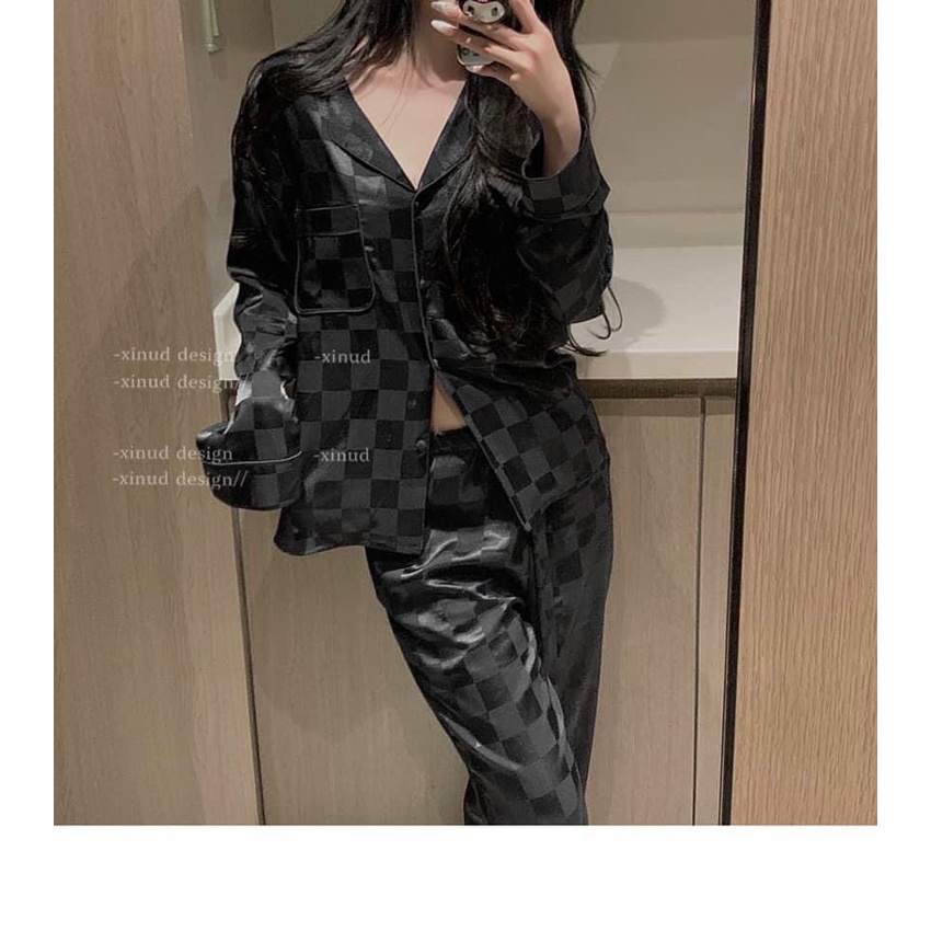 Đồ ngủ, Pijama Nữ Tay Dài Lụa Gấm Ô 2 Màu Cực Sang - Đồ Bộ Freesize