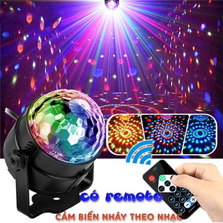 LOẠI CÓ REMOTE Đèn LED xoay 7 màu cảm ứng nhạc, đèn cảm ứng âm thanh, đèn vũ trường  BẢO HÀNH 6 THÁNG