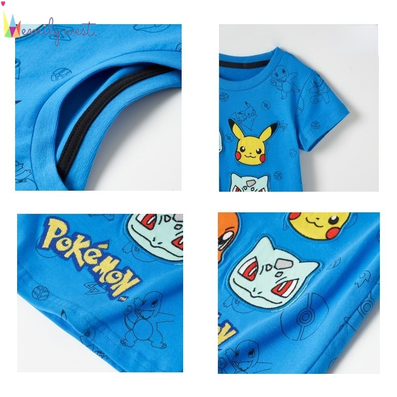 Áo Thun Ngắn Tay In Hình Pikachu Dễ Thương Cho Bé Trai