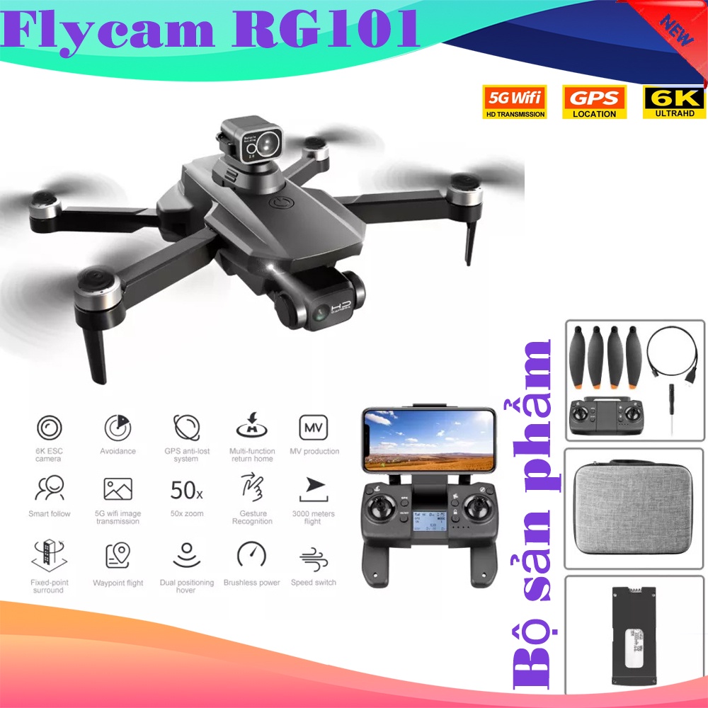 Máy Bay Flycam RG101 Max, Drone Camera 6K Máy Bay Không Người Lái Chụp Ảnh Quay Phim Trên Không Động Cơ Không Chổi Than
