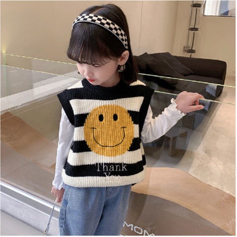 Áo Sweater Dệt Kim Không Tay Phong Cách Thời Trang Xuân Thu 2022 Mới Cho Bé Gái
