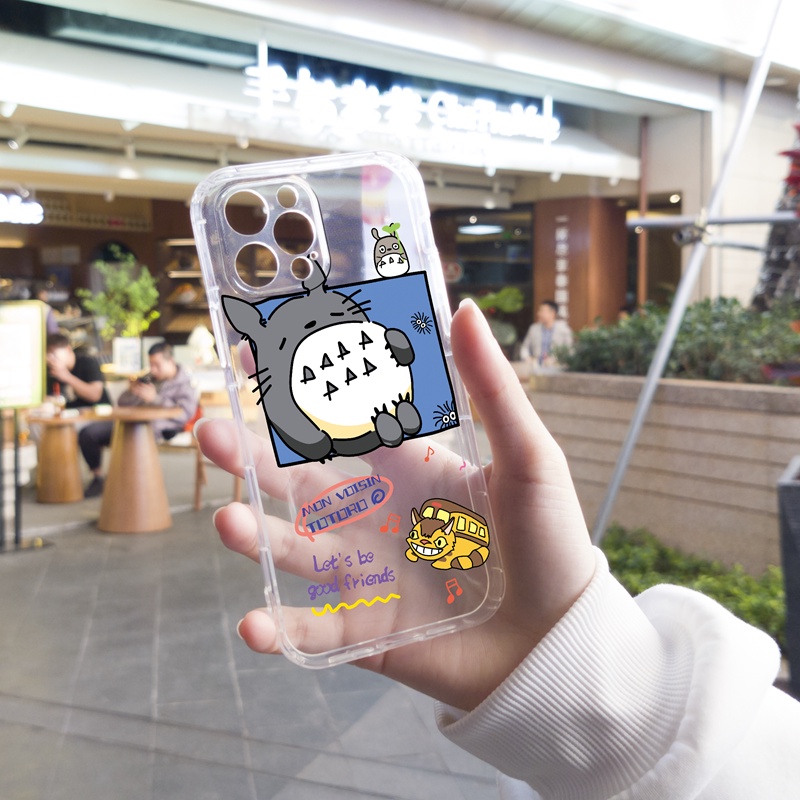 Ốp lưng iphone Ốp điện thoại SUNTAIHO TPU viền vuông trong suốt truyện Totoro cho iPhone 13 12 11 Pro Max X XS Max XR 8 7 6 6S Plus
