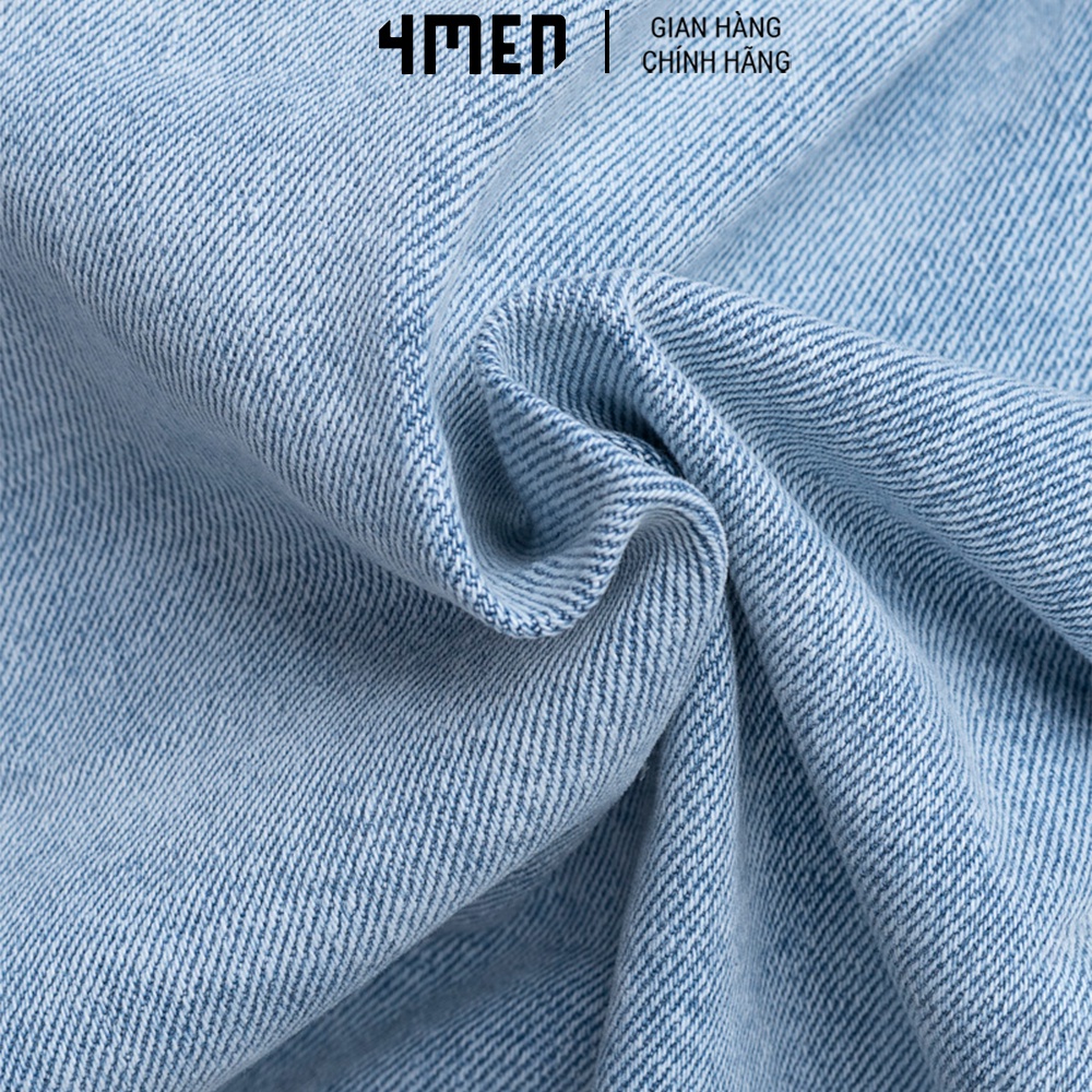 Quần jeans nam xanh trơn 4MEN QJ044 vải denim co giãn, mềm mại, bền, form slimfit tôn dáng, trẻ trung
