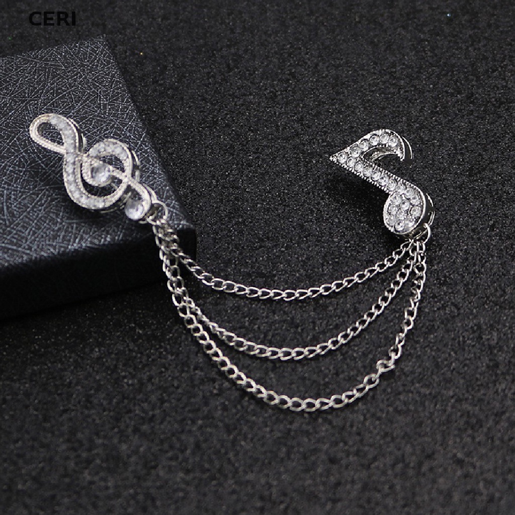 Ghim cài áo nốt nhạc dây xích tua rua pha lê unisex