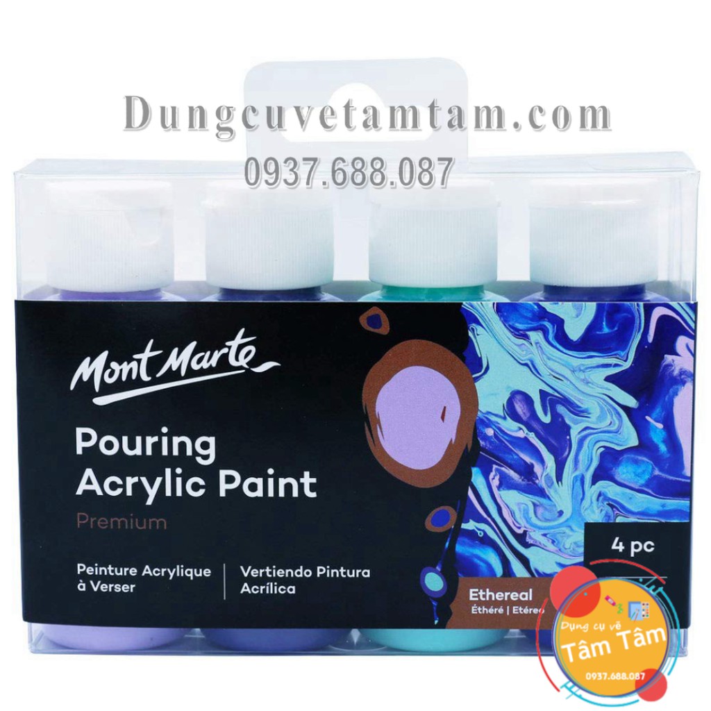 Bộ màu đổ/ màu chảy Mont Marte Premium Pouring Acrylic Paint set 4 chai 60ml-ETHEREAL -PMPP4202 - [Dụng cụ vẽ tâm tâm]