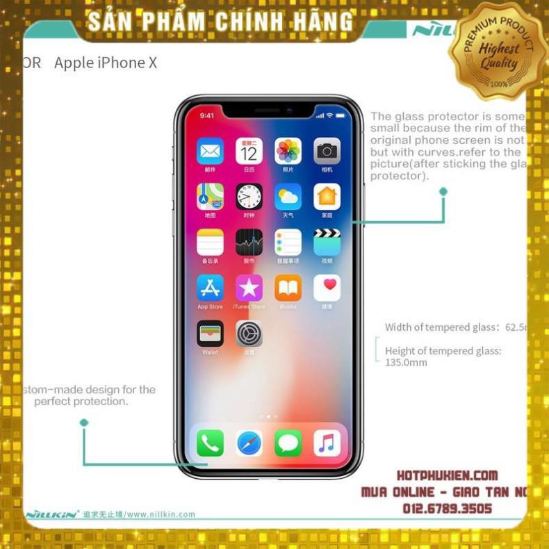 Miếng Dán cường lực iPhone X chính hãng Nillkin độ cứng 9H chống bể màn hình tuyệt đối