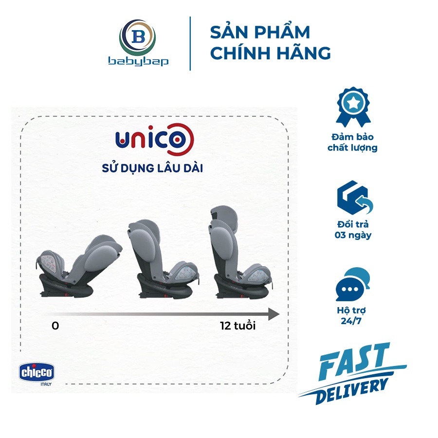 Ghế Ngồi Ô Tô Chicco Unico Isofix 0-12Y Xoay 360˚ Jet Black An Toàn Thoải Mái Dài Lâu