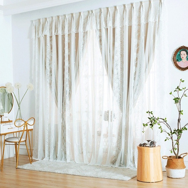 Rèm cửa MENGNI phối ren tự dính thiết kế xinh xắn thời trang dành cho nhà cửa