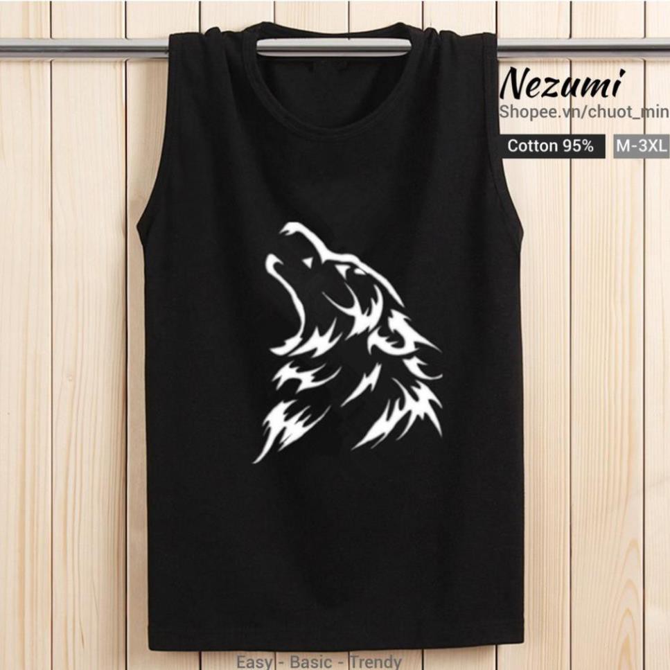 ÁO TANK TOP UNISEX NAM NỮ COTTON 95% SÓI TATTOO, TẬP GYM, BÓNG RỔ  ྇  ྇