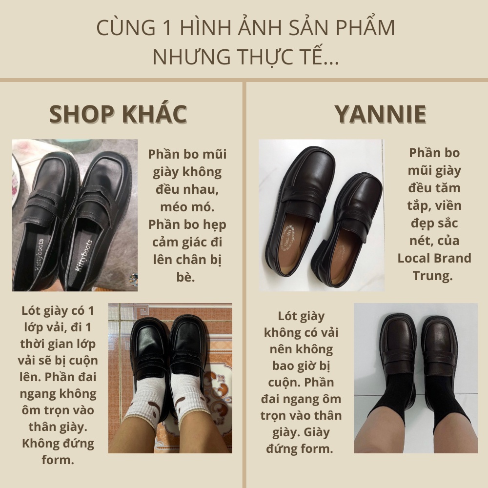 Giày loafer nữ oxford lolita ulzzang Nhật Bản búp bê mũi vuông đế cao da PU trơn đen nâu đồng phục JK Yannie