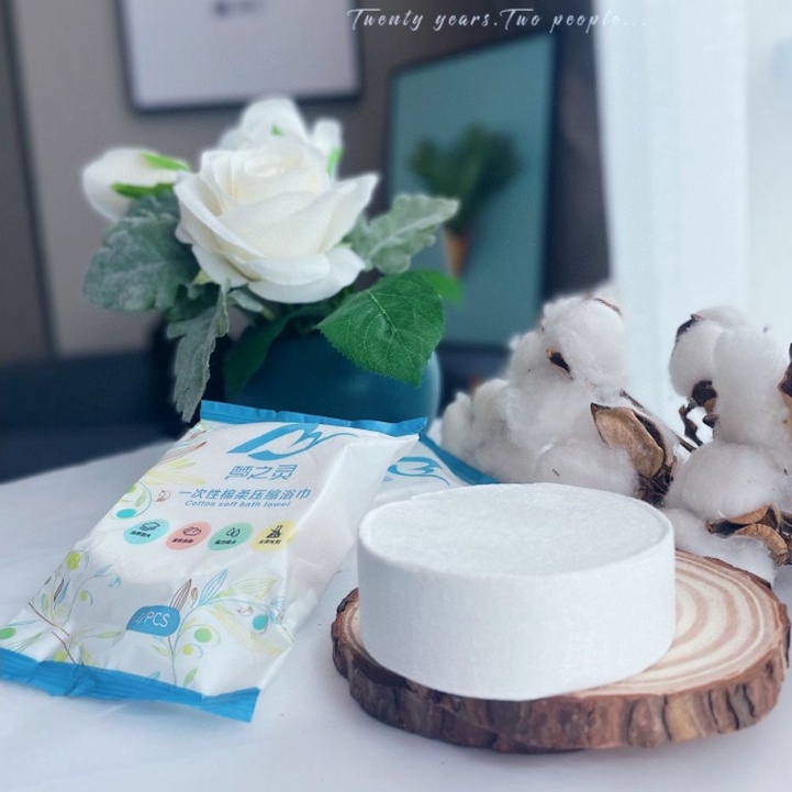 bộ 2 khăn tắm đi du lịch dạng nén dùng 1 lần tiện lợi