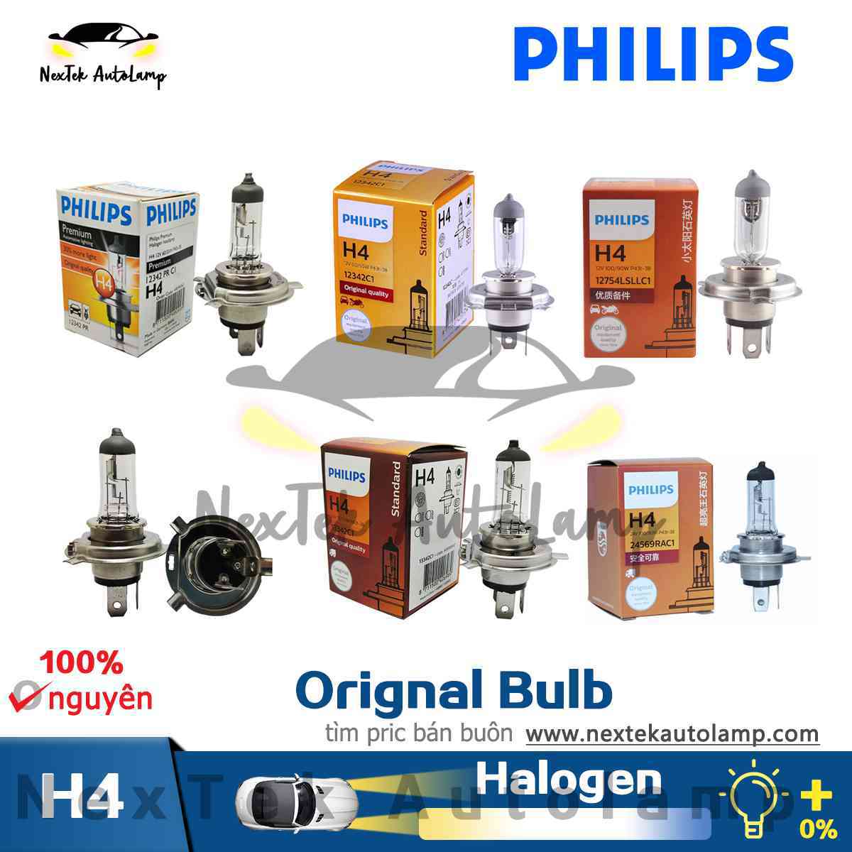 Philips H4 Đèn Sương Mù ô Tô Halogen 12V 24V 60/55W 70/75W 100/90W 130/100W Đèn Pha Bóng đèn (1 Bóng)