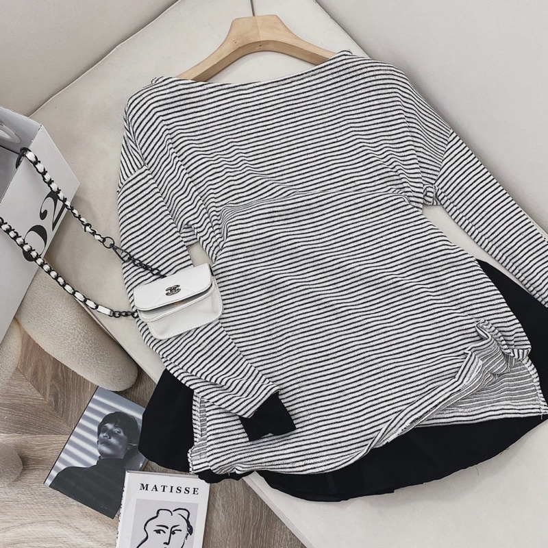 SET PULL SỌC + CHÂN VÁY ĐEN