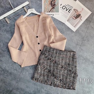 set áo len chân váy dạ