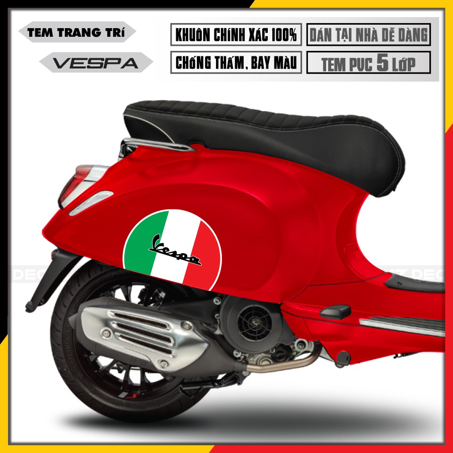 Tem Xe Vespa Cờ Italia | VP18 | Tem Rời Cho Dòng Xe Vespa, Decal PVC Chống Nước, Dễ Dán