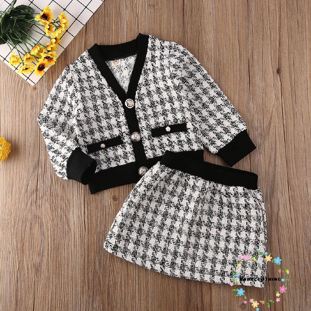 ღWSVღToddler Baby Girl Plaid Skirt Set Long Sleeve Jacket Coat Tops Party Dress Tutu Skirt Fall Outfit Clothes