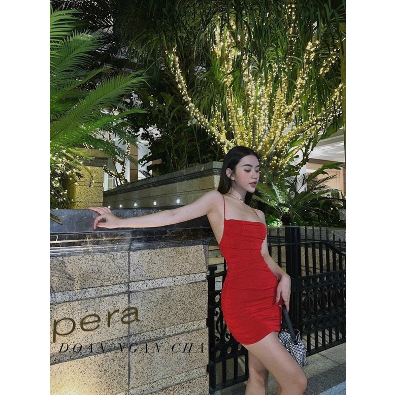 đầm 2 dây có mút nhúm nhúm đan chéo x lưng sexy chất bozip mềm ;