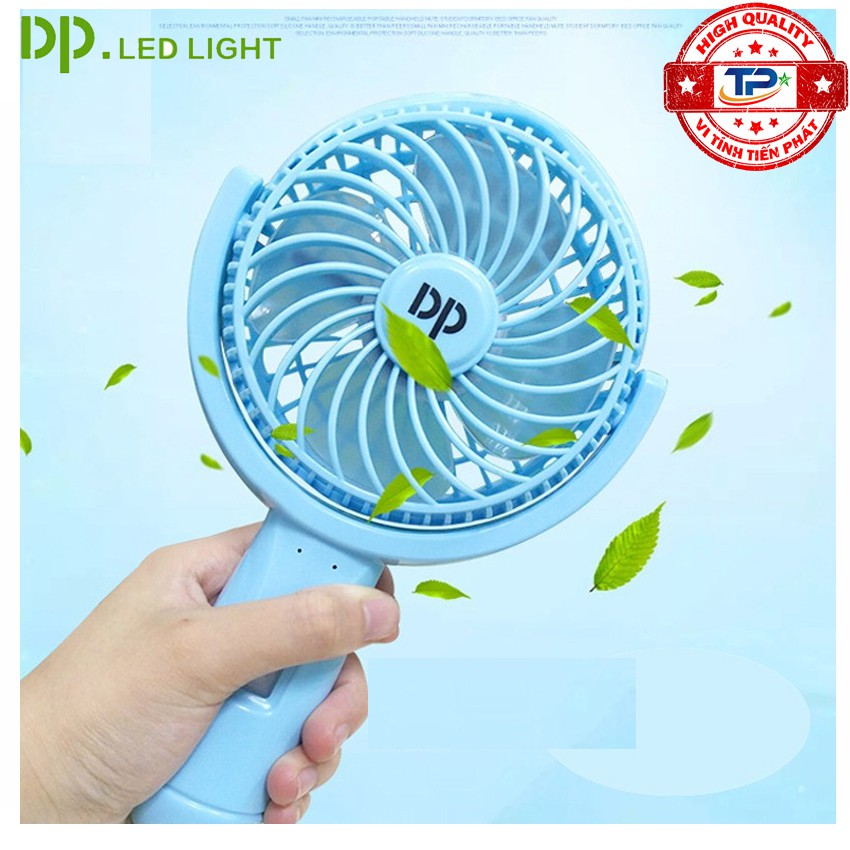 ♈Quạt sạc tích điện DP DP-7606 hợp đèn LED chiếu sáng - cầm tay hoặc để bàn (xanh)