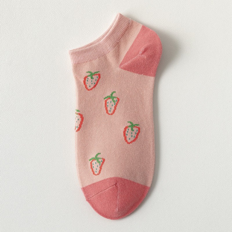 WAFNHA D451 Vớ Học Sinh In Hình Trái Dâu Dễ Thương