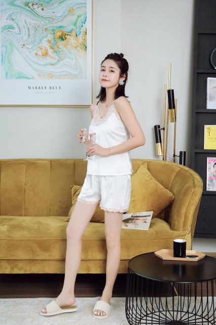 SX384 bộ ngủ lụa satin ( có mút ngực ) -Đồ ngủ KELLY WANG