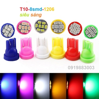 Set 2 bóng led t10 8smd 1206 siêu sáng đèn trần xe ô tô soi biển số